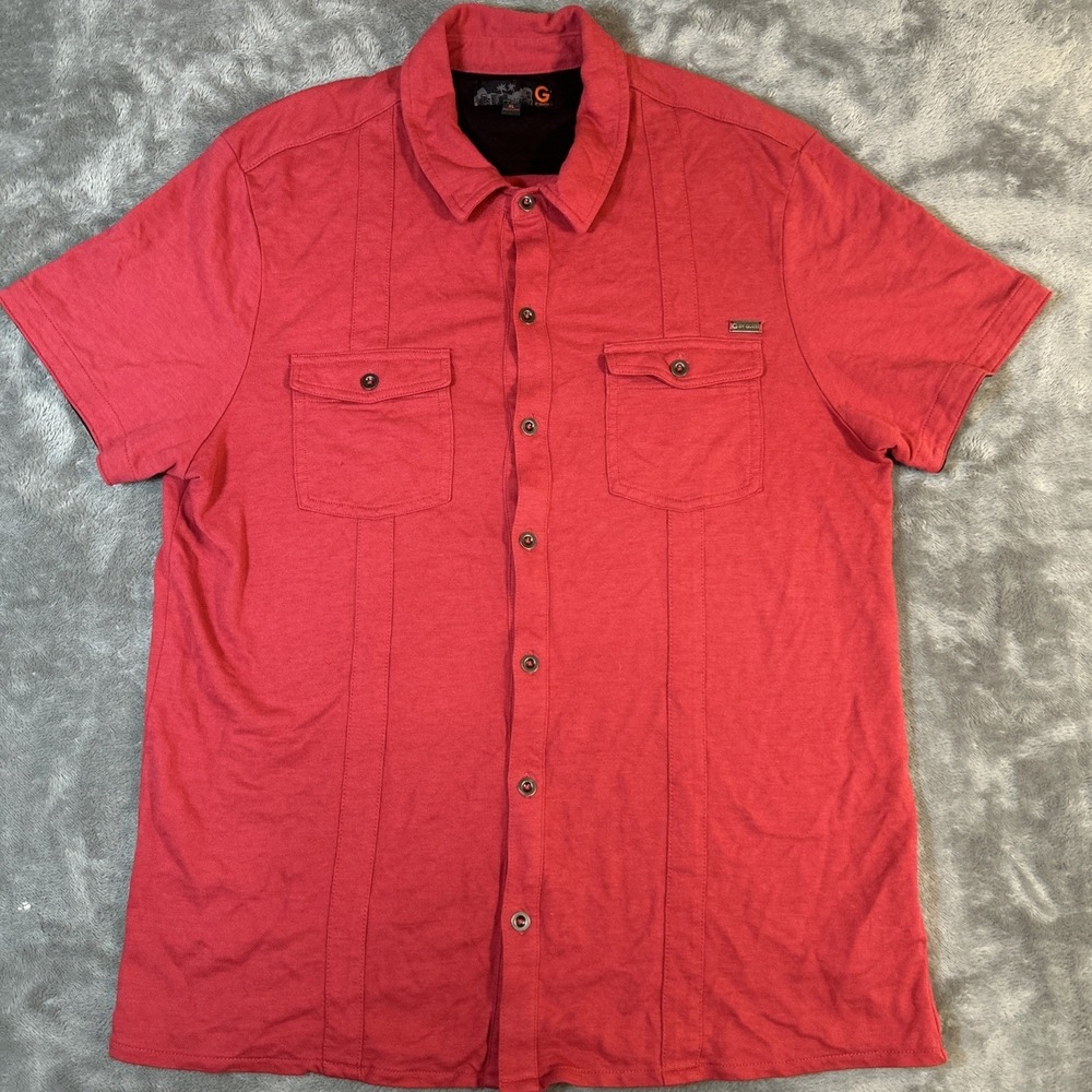 G by Guess Men's Shirt Red Button Up Military Style Short Sleeve *READ Medium
